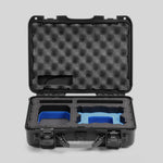 Front-view of Foama Black Color All-Weather Carry-on Case and Custom Foam Insert with a Blue Layer for DJI Neo