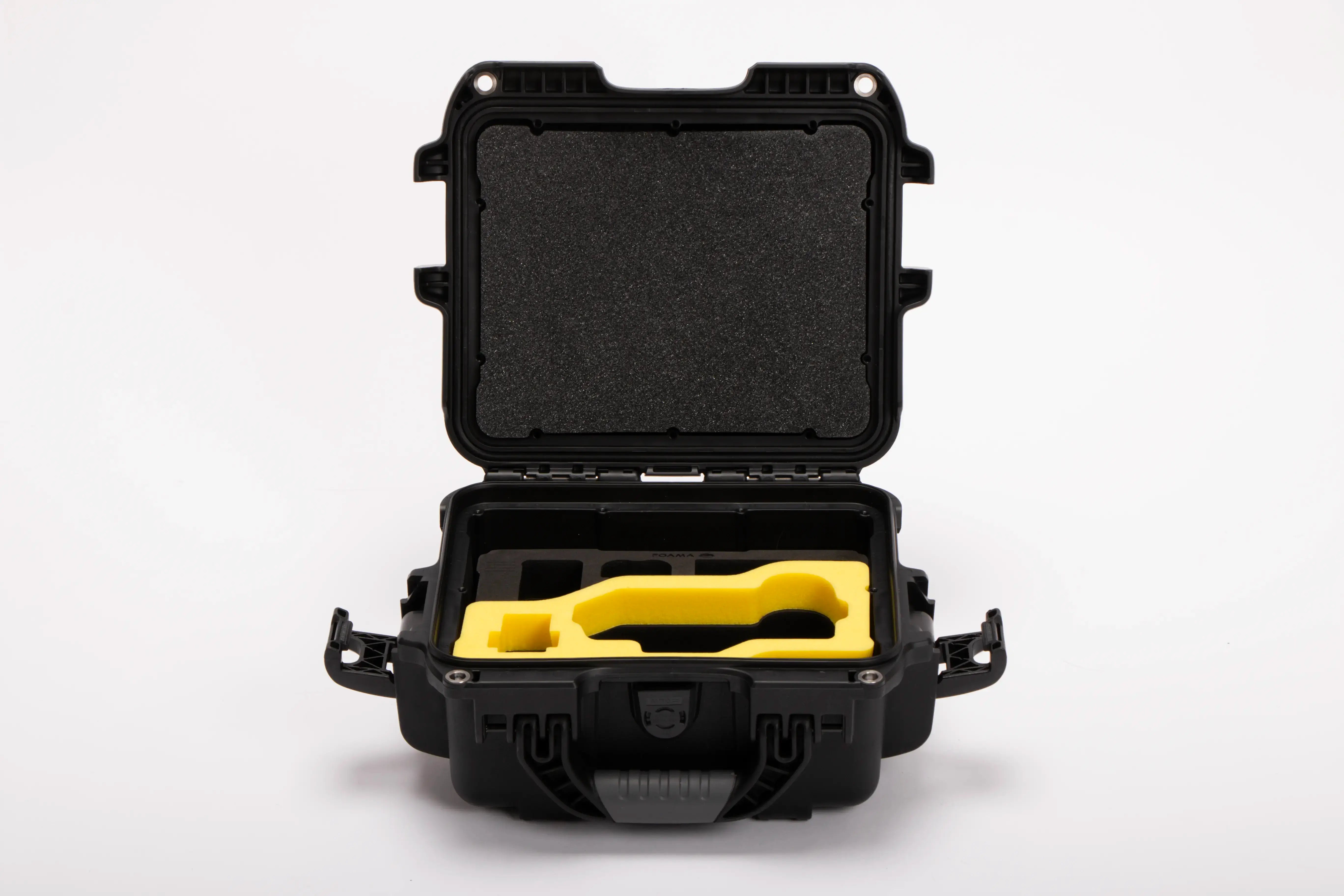 Front view of Black Nikon Compact Camera Case for Z8, Z7 lI, Z6 lI, Z6 III with Yellow Layer Custom Foam Insert