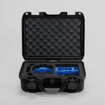 Front View of a DJI Mini 3 & 4 Pro Black Color Hard Case with Custom Blue Foam Insert