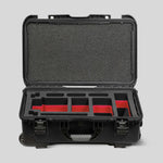 Front view of Black Color ARRI HI-5 Carry-On Case with Red Layer Custom Foam Insert