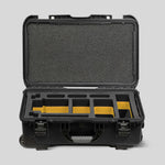 Front view of Black Color ARRI HI-5 Carry-On Case with Yellow Layer Custom Foam Insert