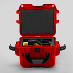 Front view of Red Color DJI Zenmuse H30T Carry-On Case with Yellow Layer Custom Foam Insert