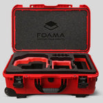 Front view of Foama Red Color Carry-on case and Custom Foam Insert with Red Layer for RED Komodo-X