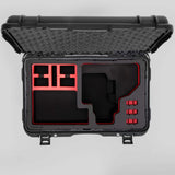 Top view of Black Color Canon C400 Studio Case and Red Layer Custom Foam Insert