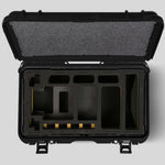 Top view of Black Color ARRI HI-5 Carry-On Case with Yellow Layer Custom Foam Insert