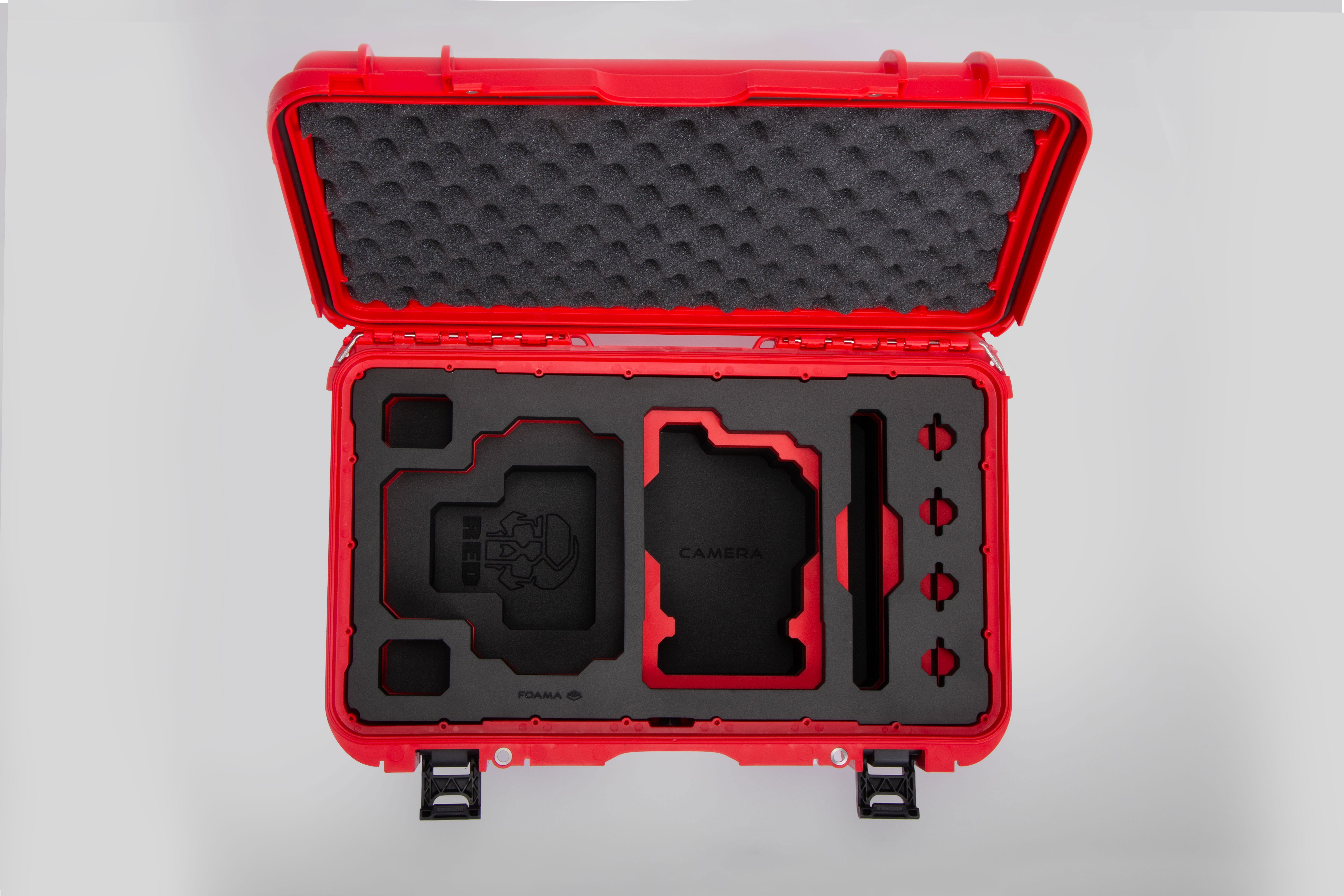 Top view of Red Color RED V Raptor Carry-On Case with Red Layer Custom Foam Insert
