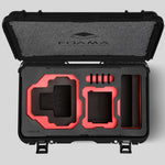Top view of Foama Black Color Carry-on case and Custom Foam Insert with Red Layer for RED Komodo-X