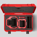 Top view of Foama Red Color Carry-on case and Custom Foam Insert with Red Layer for RED Komodo-X