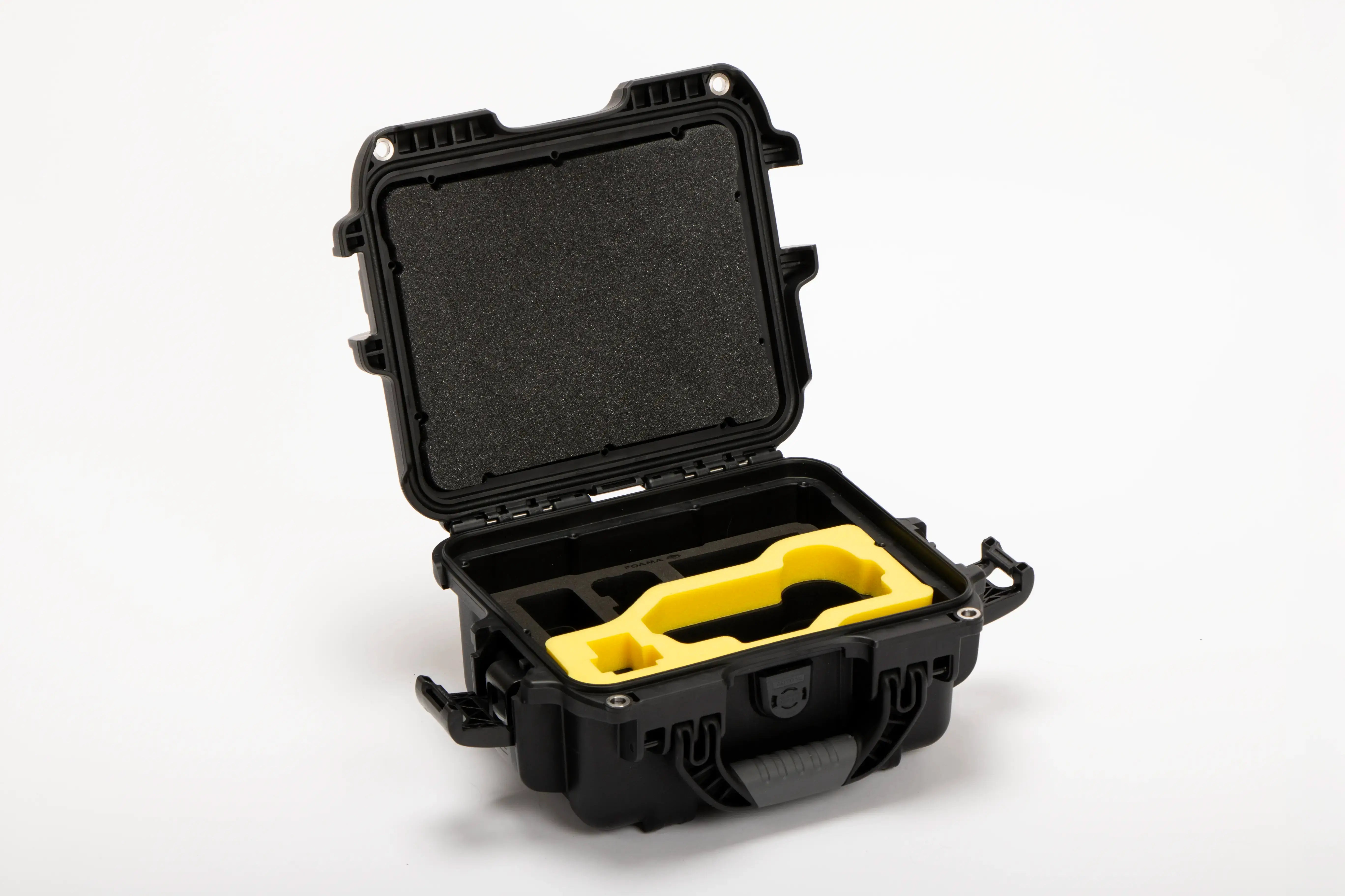 Angle view of Black Nikon Compact Camera Case for Z8, Z7 lI, Z6 lI, Z6 III with Yellow Layer Custom Foam Insert