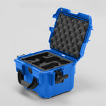 Angled view of DJI Neo Blue Color Adventure Ready Compact Waterproof Carry-on Case and Black Custom Foam Insert