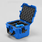 Angled view of DJI Neo Blue Color Adventure Ready Compact Waterproof Carry-on Case and Custom Foam Insert with a Blue Layer for DJI Neo Combo