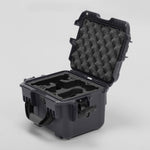 Angled view of DJI Neo Graphite Color Adventure Ready Compact Waterproof Carry-on Case and Black Custom Foam Insert