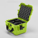 Angled view of DJI Neo Lime Color Adventure Ready Compact Waterproof Carry-on Case and Black Custom Foam Insert