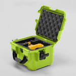 Angled view of DJI Neo Lime Color Adventure Ready Compact Waterproof Carry-on Case and Custom Foam Insert with a Yellow Layer for DJI Neo