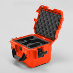 Angled view of DJI Neo Orange Color Adventure Ready Compact Waterproof Carry-on Case and Black Custom Foam Insert