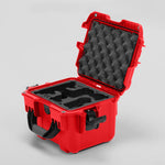 Angled view of DJI Neo Red Color Adventure Ready Compact Waterproof Carry-on Case and Black Custom Foam Insert