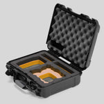 Angled view of Foama Black Color All-Weather Carry-on Case and Custom Foam Insert with a Yellow Layer for DJI Neo