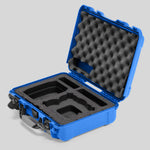 Angled view of Foama Blue Color All-Weather Carry-on Case and Black Custom Foam Insert for DJI Neo
