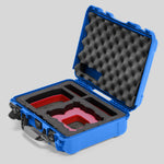 Angled view of Foama Blue Color All-Weather Carry-on Case and Custom Foam Insert with a Red Layer for DJI Neo