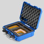 Angled view of Foama Blue Color All-Weather Carry-on Case and Custom Foam Insert with a Yellow Layer for DJI Neo