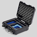 Angled view of Foama Graphite Color All-Weather Carry-on Case and Custom Foam Insert with a Blue Layer for DJI Neo
