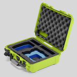 Angled view of Foama Lime Color All-Weather Carry-on Case and Custom Foam Insert with a Blue Layer for DJI Neo