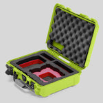 Angled view of Foama Lime Color All-Weather Carry-on Case and Custom Foam Insert with a Red Layer for DJI Neo
