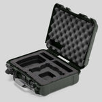 Angled view of Foama Olive Color All-Weather Carry-on Case and Black Custom Foam Insert for DJI Neo