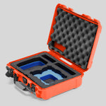 Angled view of Foama Orange Color All-Weather Carry-on Case and Custom Foam Insert with a Blue Layer for DJI Neo