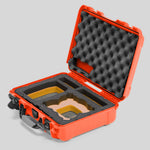 Angled view of Foama Orange Color All-Weather Carry-on Case and Custom Foam Insert with a Yellow Layer for DJI Neo
