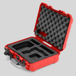 Angled view of Foama Red Color All-Weather Carry-on Case and Black Custom Foam Insert for DJI Neo