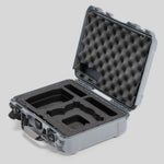 Angled view of Foama Silver Color All-Weather Carry-on Case and Black Custom Foam Insert for DJI Neo