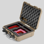 Angled view of Foama Tan Color All-Weather Carry-on Case and Custom Foam Insert with a Red Layer for DJI Neo