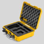 Angled view of Foama Yellow Color All-Weather Carry-on Case and Black Custom Foam Insert for DJI Neo
