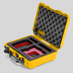 Angled view of Foama Yellow Color All-Weather Carry-on Case and Custom Foam Insert with a Red Layer for DJI Neo