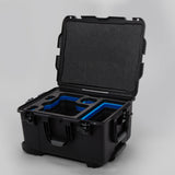 Angled view of ARRI Alexa 35 Black Color Studio Case with Custom Foam Blue Layered Insert