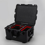 Angled view of ARRI Alexa 35 Black Color Studio Case with Custom Foam Red Layered Insert