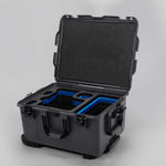 Angled view of ARRI Alexa 35 Graphite Color Studio Case with Blue Layer Custom Foam Insert