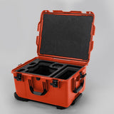 Angled view of ARRI Alexa 35 Orange Color Studio Case with Black Layer Custom Foam Insert