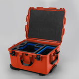 Angled view of ARRI Alexa 35 Orange Color Studio Case with Blue Layer Custom Foam Insert