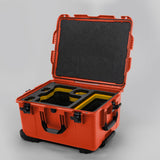 Angled view of ARRI Alexa 35 Orange Color Studio Case with Yellow Layer Custom Foam Insert