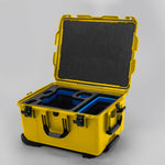 Angled view of ARRI Alexa 35 Yellow Color Studio Case with Blue Layer Custom Foam Insert