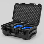 Angle view of Black Color Canon C400 Camera Carry-on Case and Blue Layer Custom Foam Insert