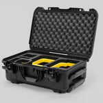 Angle view of Black Color Canon C400 Camera Carry-on Case and Yellow Layer Custom Foam Insert