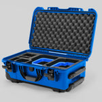 Angle view of Blue Color Canon C400 Camera Carry-on Case and Blue Layer Custom Foam Insert