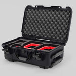 Angle view of Graphite Color Canon C400 Camera Carry-on Case and Red Layer Custom Foam Insert