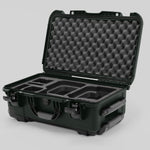 Angle view of Olive Color Canon C400 Camera Carry-on Case and Black Layer Custom Foam Insert