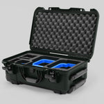 Angle view of Olive Color Canon C400 Camera Carry-on Case and Blue Layer Custom Foam Insert