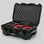 Angle view of Olive Color Canon C400 Camera Carry-on Case and Red Layer Custom Foam Insert