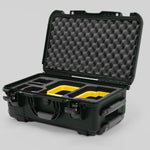 Angle view of Olive Color Canon C400 Camera Carry-on Case and Yellow Layer Custom Foam Insert